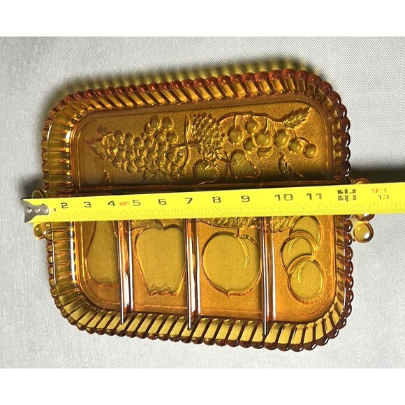 Vintage Indiana Amber Depression Glass Fruit Platter Serving Divided Tray - Picture 7 of 10